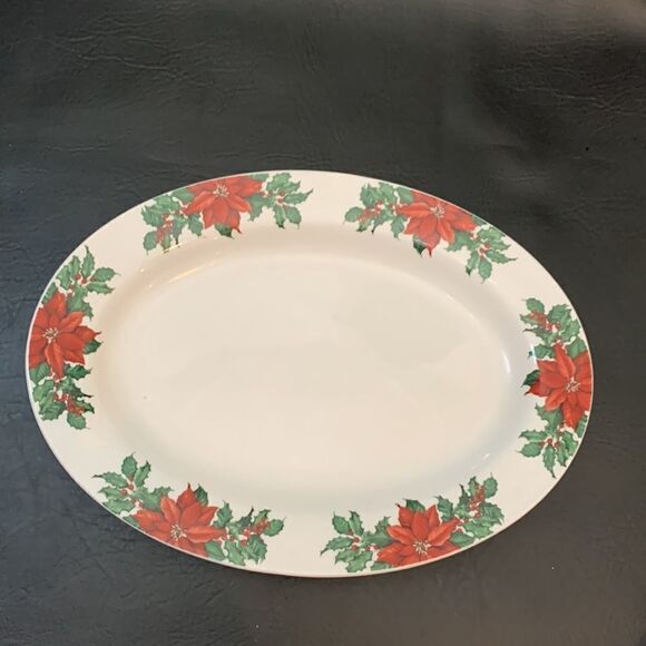 Hallmark Poinsettia Red Green 10 X 14 Inches Holiday Christmas Serving Platter - Picture 2 of 6